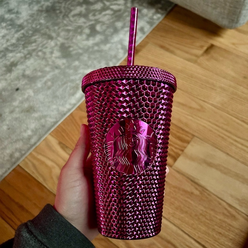 Starbucks Metallic Pink Sangria Studded Bling 16oz Tumbler